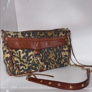 Rebecca Minkoff M.A.C. leopard print crossbody brown leather accents & gold-tone